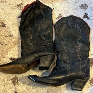 ACME Black Heeled Boots with Red Accents